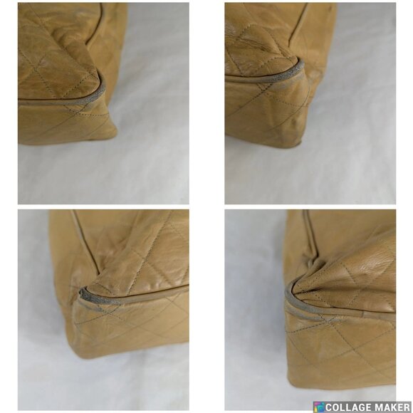 CHANEL Leather Matelasse Chain Shoulder Bag Lamb Skin Beige CC Auth - Picture 6 of 12